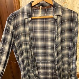 Flannel fringed open cardi